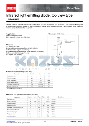 SIR-341ST3F datasheet - Infrared light emitting diode, top view type