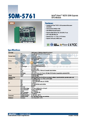 SOM-5761 datasheet - Intel^ Atom N270 COM-Express CPU Module