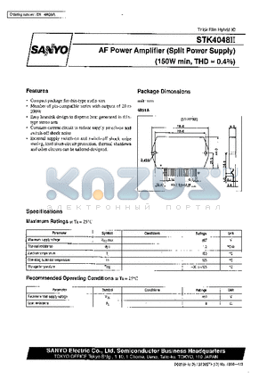 STK4048 datasheet - AF Power Amplifier (Split Power Supply) (150 W min, THD = 0.4%)