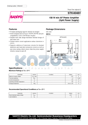 STK4048 datasheet - 150 W min AF Power Amplifier (Split Power Supply)