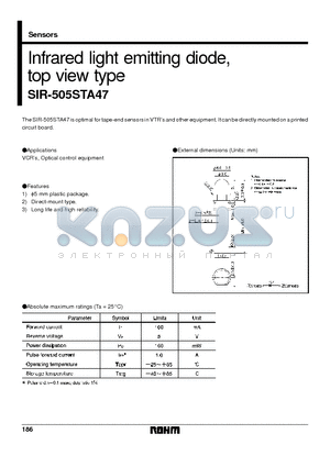 SIR-505STA47 datasheet - Infrared light emitting diode, top view type