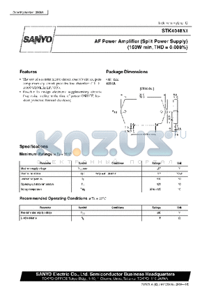 STK4048 datasheet - AF Power Amplifier (Split Power Supply) (150 W min, THD = 0.008%)