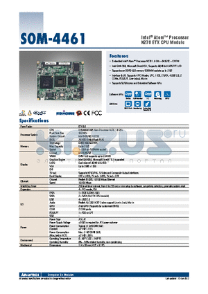 SOM-4461RZ-S6A2E datasheet - Intel^ Atom Processor N270 ETX CPU Module