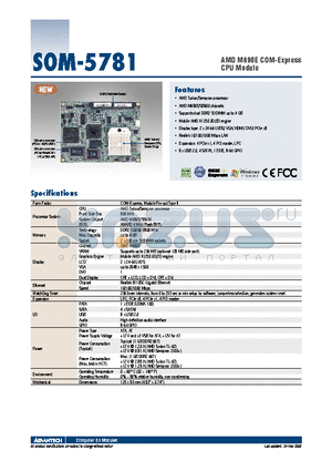 SOM-5781 datasheet - AMD M690E COM-Express CPU Module