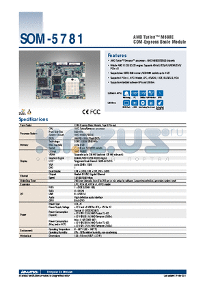 SOM-5781FS-00A1E datasheet - AMD Turion M690E COM-Express Basic Module