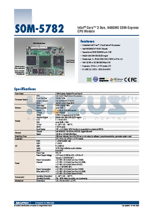 SOM-5782FL-00A1E datasheet - Intel^ Core 2 Duo, 945GME COM-Express CPU Module