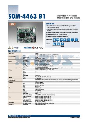 SOM-4463B1 datasheet - Intel^ Atom Processor N455/D525 ETX CPU Module