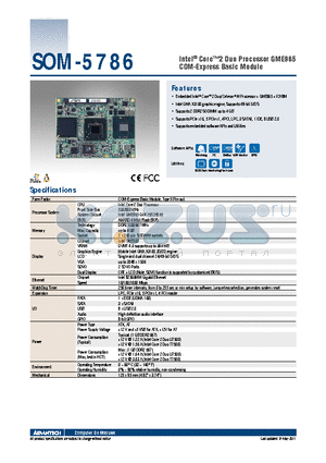 SOM-5786FG-00A1E datasheet - Intel^ Core2 Duo Processor GME965 COM-Express Basic Module