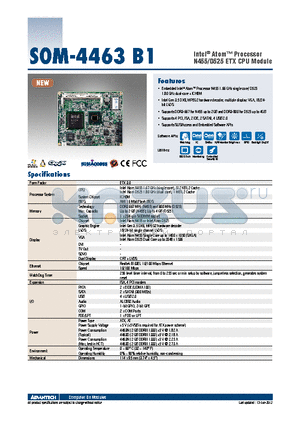 SOM-4463NZ2-S6B1E datasheet - Intel^ Atom Processor N455/D525 ETX CPU Module