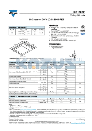SIR172DP-T1-GE3 datasheet - N-Channel 30-V (D-S) MOSFET