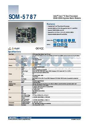 SOM-5787FG-S1A1E datasheet - Intel^ Core2 Duo Processor GS45 COM-Express Basic Module