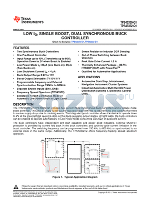 TPS43330-Q1 datasheet - LOW IQ, SINGLE BOOST, DUAL SYNCHRONOUS BUCK CONTROLLER