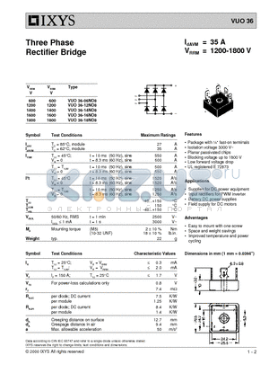 VUO36-16NO8 datasheet - Three Phase Rectifier Bridge