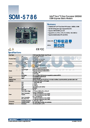 SOM-5786FG-S0A1E datasheet - Intel^ Core2 Duo Processor GME965 COM-Express Basic Module