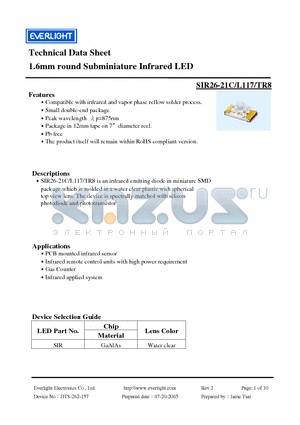 SIR26-21C/L117/TR8 datasheet - 1.6mm round Subminiature Infrared LED