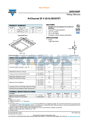 SIR316DP-T1-GE3 datasheet - N-Channel 25 V (D-S) MOSFET