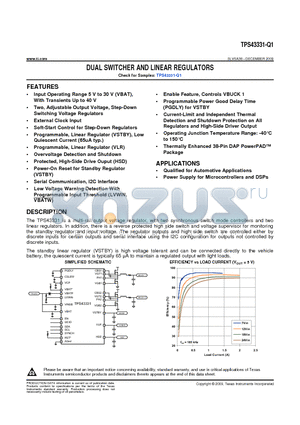 TPS43331QDAPRQ1 datasheet - DUAL SWITCHER AND LINEAR REGULATORS