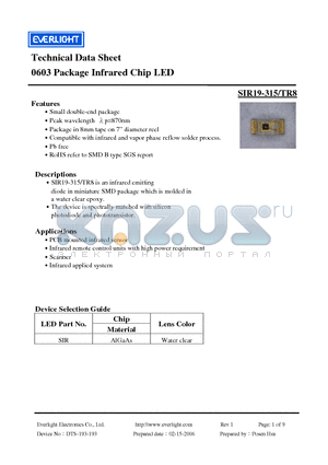 SIR19-315-TR8 datasheet - 0603 Package Infrared Chip LED