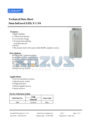 SIR323-5 datasheet - 5mm Infrared LED, T-1 3/4