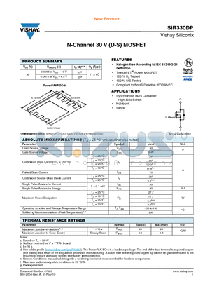 SIR330DP-T1-GE3 datasheet - N-Channel 30 V (D-S) MOSFET