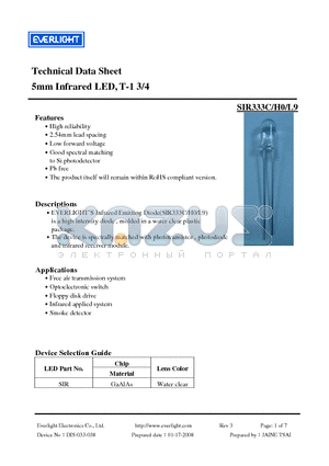 SIR333C/H0/L9 datasheet - 5mm Infrared LED, T-1 3/4