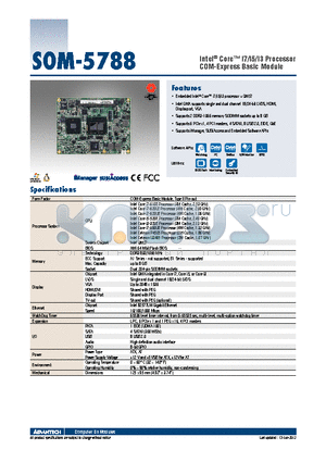 SOM-5788FG-U0A1E datasheet - Intel^ Core i7/i5/i3 Processor COM-Express Basic Module