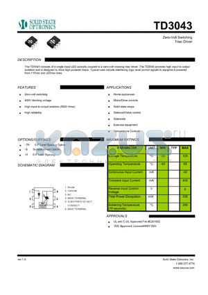 TD3043 datasheet - Zero-Volt Switching Triac Driver