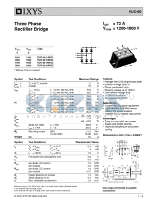 VUO60-12NO3 datasheet - Theww Phase Rectifier Bridge