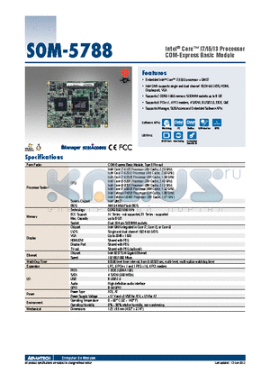 SOM-5788Z-S0A1E datasheet - Intel^ Core i7/i5/i3 Processor COM-Express Basic Module