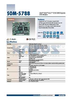 SOM-5788FG-U1A1E datasheet - Intel^ Intel^ Core i7/i5 COM-Express CPU Module