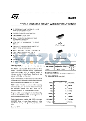 TD310_01 datasheet - TRIPLE IGBT/MOS DRIVER WITH CURRENT SENSE