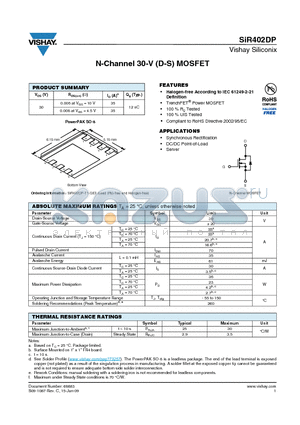 SIR402DP datasheet - N-Channel 30-V (D-S) MOSFET