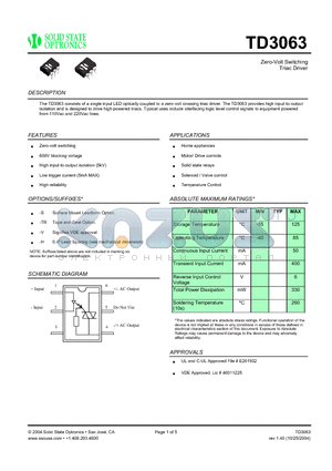 TD3063 datasheet - Zero-Volt Switching Triac Driver