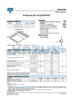 SIR412DP-T1-GE3 datasheet - N-Channel 25-V (D-S) MOSFET