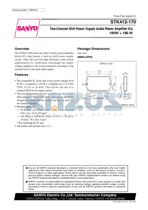 STK412-170 datasheet - Two-Channel Shift Power Supply Audio Power Amplifier ICs