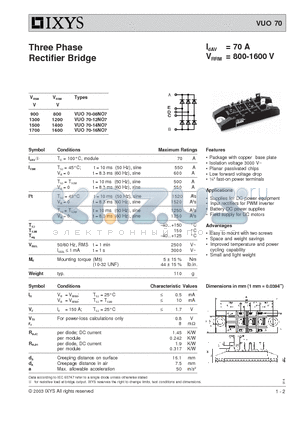 VUO70-14NO7 datasheet - Three Phase Rectifier Bridge