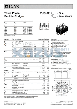 VUO82-12NO7 datasheet - Three Phase Rectifier Bridges