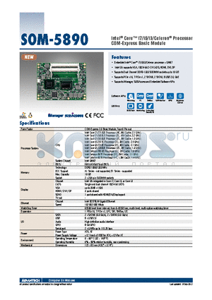 SOM-5890FG-S4A1E datasheet - Intel^ Core i7/i5/i3/Celeron^ Processor COM-Express Basic Module