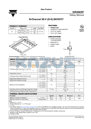 SIR466DP datasheet - N-Channel 30-V (D-S) MOSFET