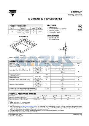 SIR468DP datasheet - N-Channel 30-V (D-S) MOSFET