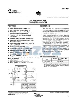 TPS51100DGQRG4 datasheet - 3-A SINK/SOURCE DDR TERMINATION REGULATOR