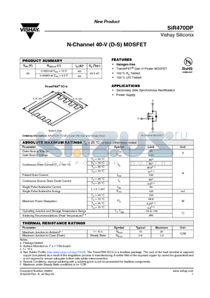 SIR470DP datasheet - N-Channel 40-V (D-S) MOSFET