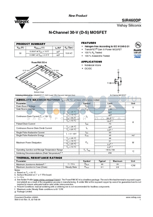 SIR460DP datasheet - N-Channel 30-V (D-S) MOSFET