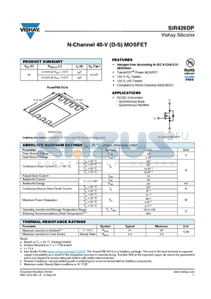SIR426DP-T1-GE3 datasheet - N-Channel 40-V (D-S) MOSFET