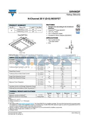 SIR496DP datasheet - N-Channel 20 V (D-S) MOSFET