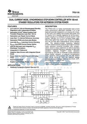 TPS51120RHBRG4 datasheet - DUAL CURRENT MODE, SYNCHRONOUS STEP-DOWN CONTROLLER WITH 100-mA STANDBY REGULATORS FOR NOTEBOOK SYSTEM POWER
