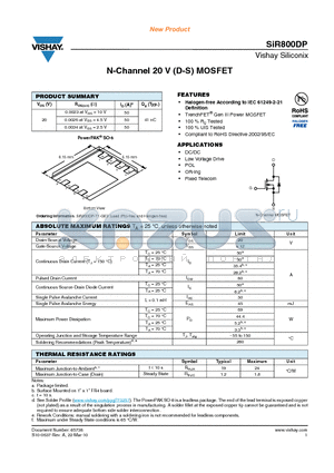 SIR800DP datasheet - N-Channel 20 V (D-S) MOSFET