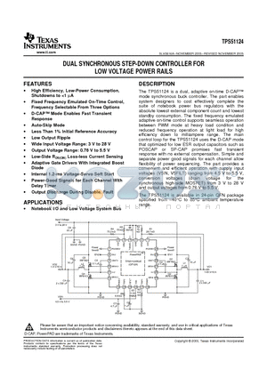 TPS51124 datasheet - DUAL SYNCHRONOUS STEP-DOWN CONTROLLER FOR LOW VOLTAGE POWER RAILS