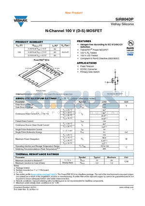 SIR804DP_12 datasheet - N-Channel 100 V (D-S) MOSFET