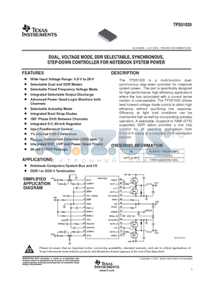 TPS51020DBTRG4 datasheet - DUAL, VOLTAGE MODE, DDR SELECTABLE, SYNCHRONOUS, STEP-DOWN CONTROLLER FOR NOTEBOOK SYSTEM POWER